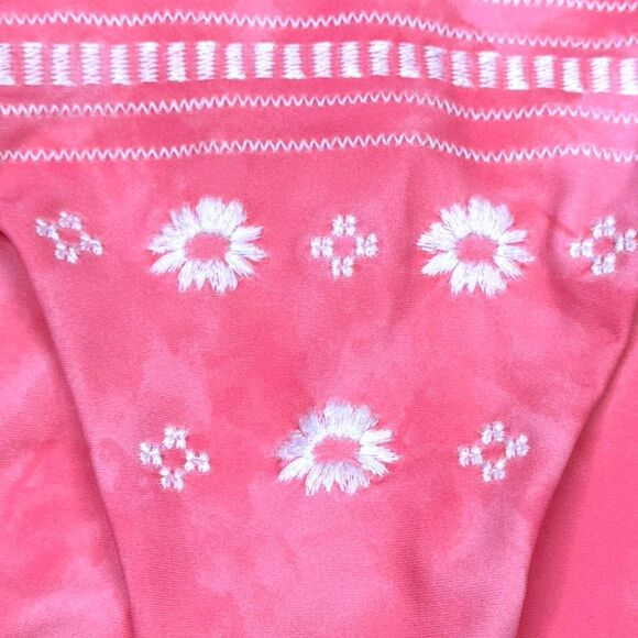 aerie Pink Embroidered Side Tie Bikini Bottoms - Size Medium - Picture 2 of 5